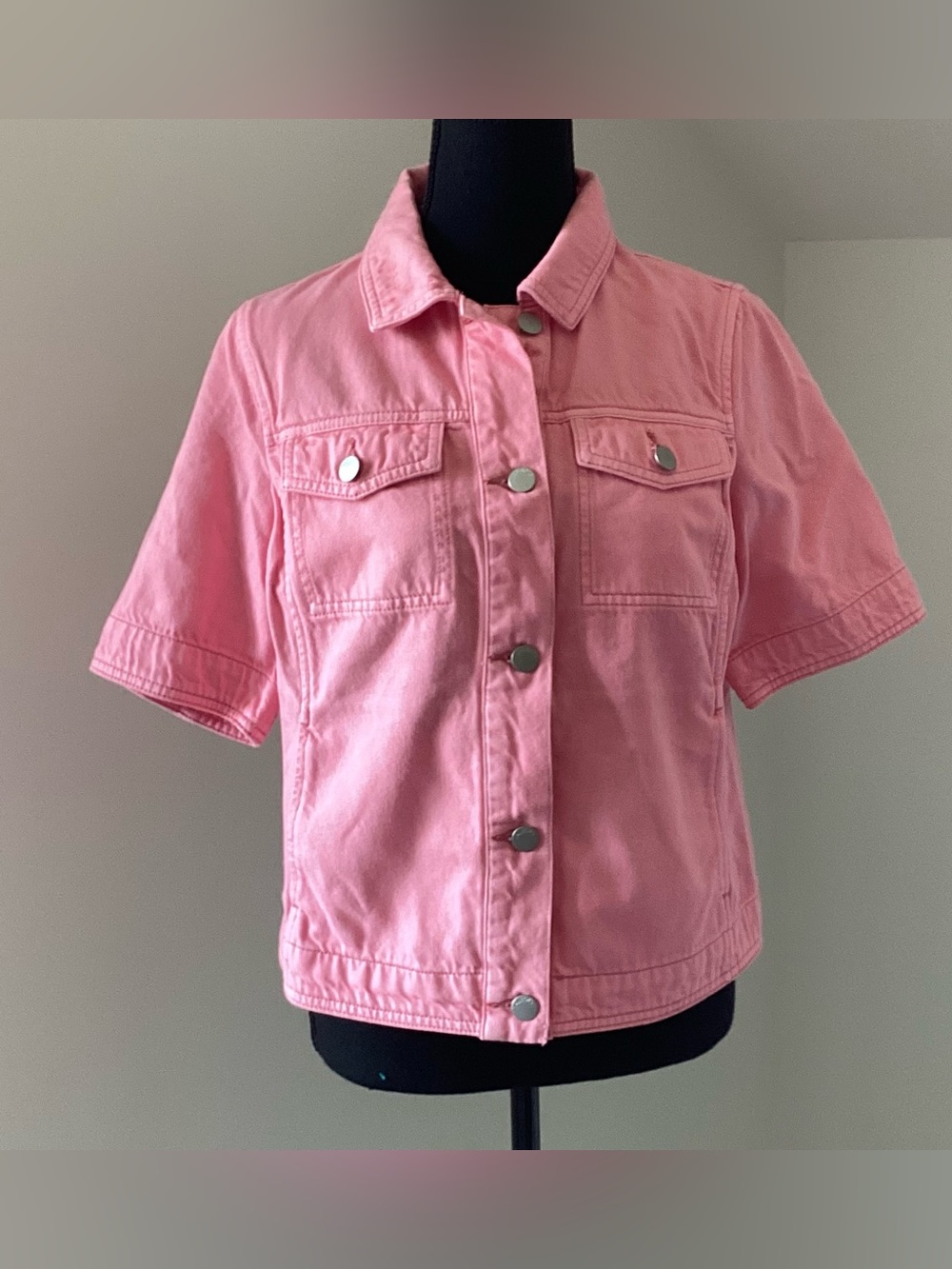 Talbots Pink Denim Short Sleeve Jacket Small Coastal Preppy Resort Chic